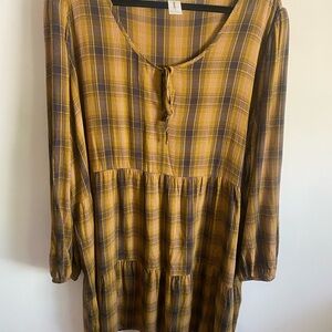 Abound Mustard Plus Size Plaid Tiered Babydoll Dress Boho Hippie